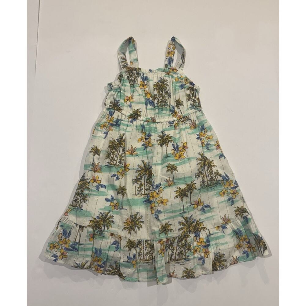 Girls Tropical Palm Tree Dress 4T Tiered Ruffle Summer Beach Floral